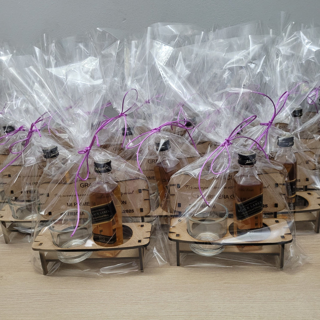 Bancos con vaso de chupito y botellita Johnnie Walker Black Label 5cl