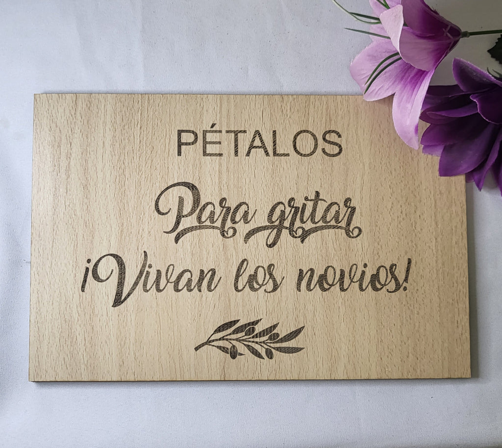 Cartel madera pétalos