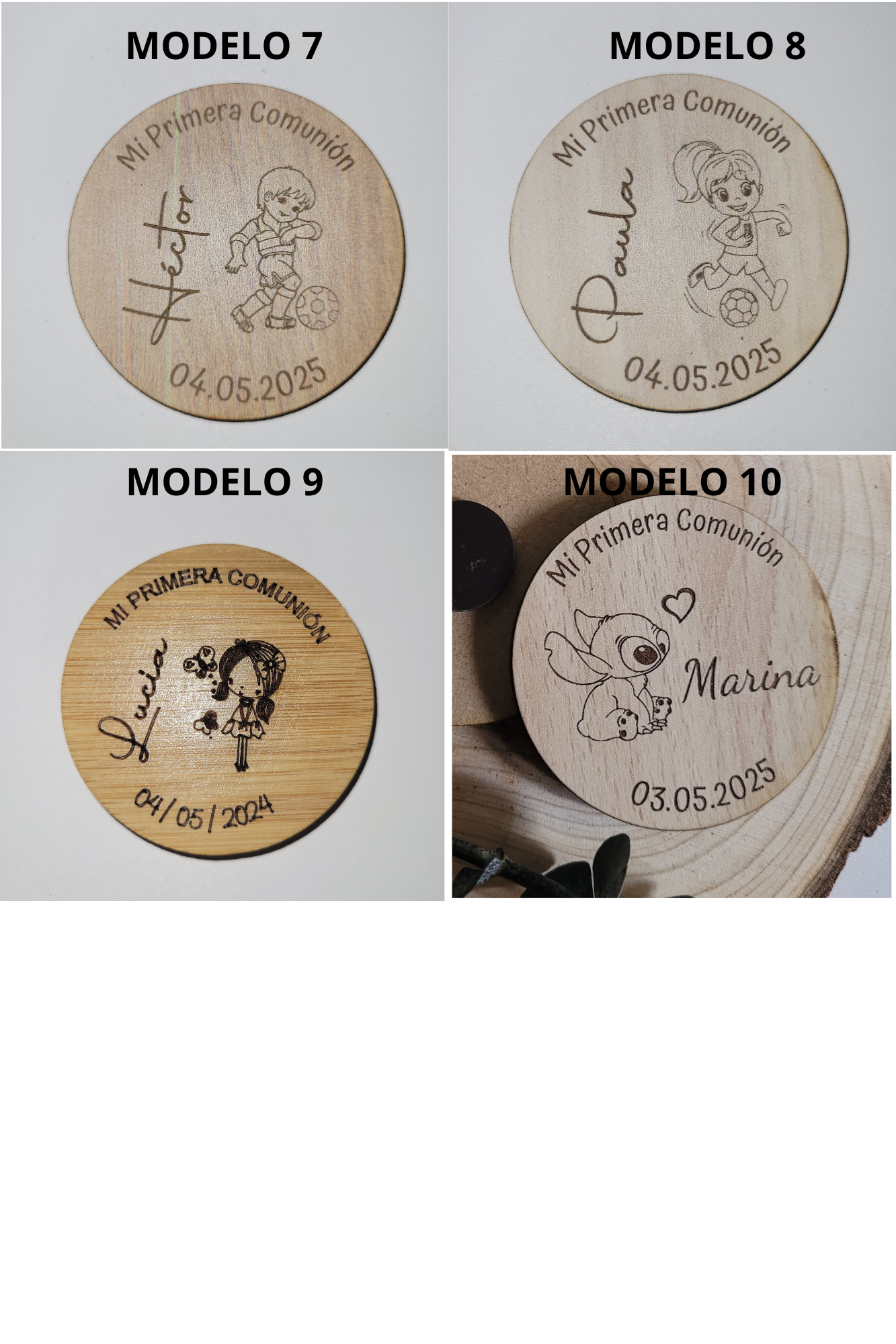 Vela personalizable con tapa madera con imán para comuniones