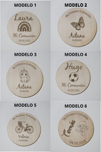Vela personalizable con tapa madera con imán para comuniones