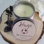 Vela personalizable con tapa madera con imán para comuniones