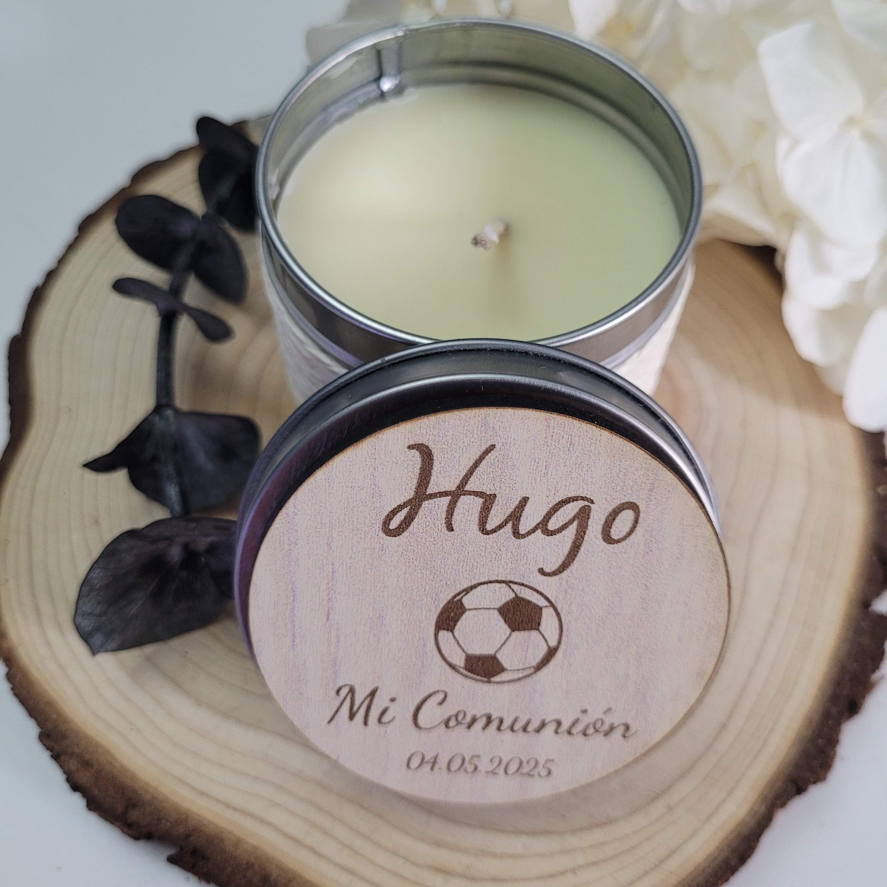 Vela personalizable con tapa madera con imán para comuniones